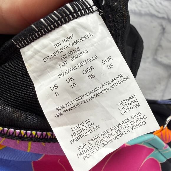 Swim Solutions One Piece Swimdress Bright Multi Floral Size 8 Slimming Bow New - Picture 7 of 7